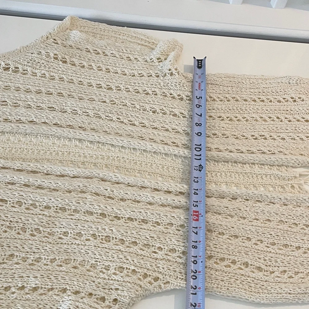 ❤️ American Eagle Fringe Crochet Knit Kimono Shaw Ivory Cream Oversized Boho